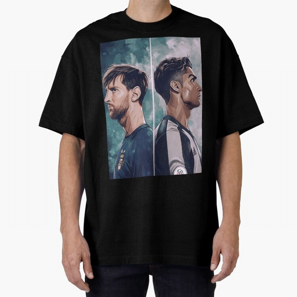 Lionel Messi and Cristiano Ronaldo Oversized T-Shirt Celebrate Golden Goal Energy in the FIFA World Cup 2026 Group Stage Journey through Cristiano Ronaldo, Haaland and CR7 Highlights, Brazil Pride, Worldwide Fan Energy, Dramatic Goals, Stadium