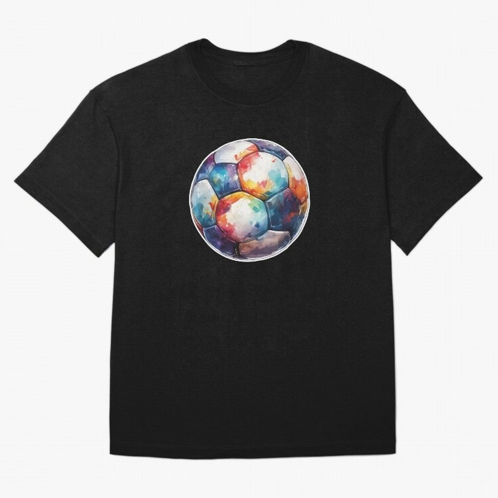 Football Soccer Ball Watercolor Illustration Drawing (Gray Blue BG) Oversized T-Shirt Celebrate the Stars of Match Day Hype around FIFA World Cup 2026 Group Stage, Mbappe and Neymar, Netherlands, Worldwide Fan Energy, Dramatic Goals, Stadium Lights