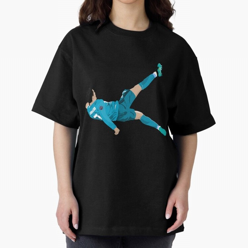 Cristiano Ronaldo Bicycle Kick Oversized T-Shirt Celebrate the Road through Global Football Passion for FIFA World Cup 2026 Group Stage, Highlighting Mbappe, France and Portugal, Goal Celebration Energy, Supporter Heritage, Football Icons and