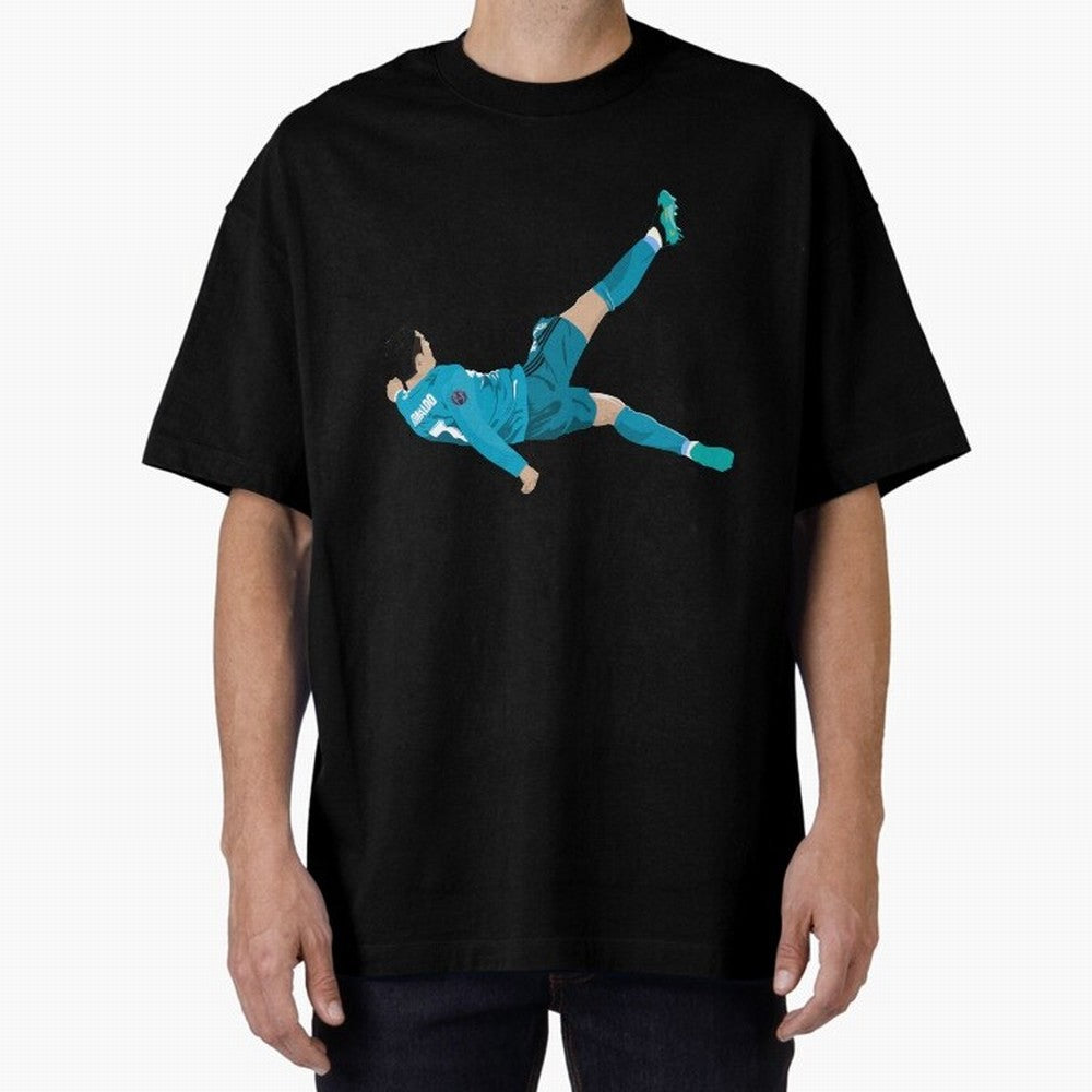 Cristiano Ronaldo Bicycle Kick Oversized T-Shirt Celebrate the Road through Global Football Passion for FIFA World Cup 2026 Group Stage, Highlighting Mbappe, France and Portugal, Goal Celebration Energy, Supporter Heritage, Football Icons and