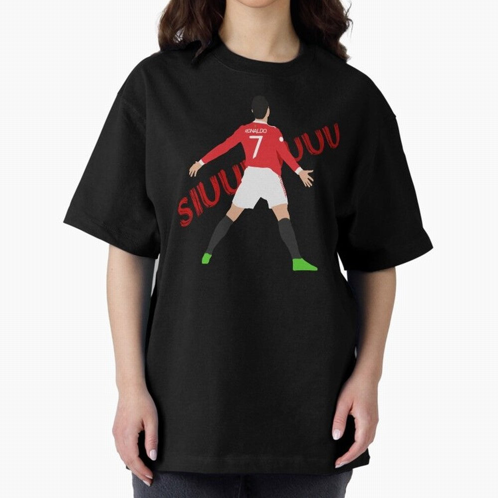 Cristano Ronaldo Celebration Block Art SIUUUU with text Oversized T-Shirt Represent the Passion of Match Day Hype around FIFA World Cup 2026 Group Stage, Mbappe and Neymar, Brazil, Portugal and Argentina, Classic Soccer Heritage, Championship