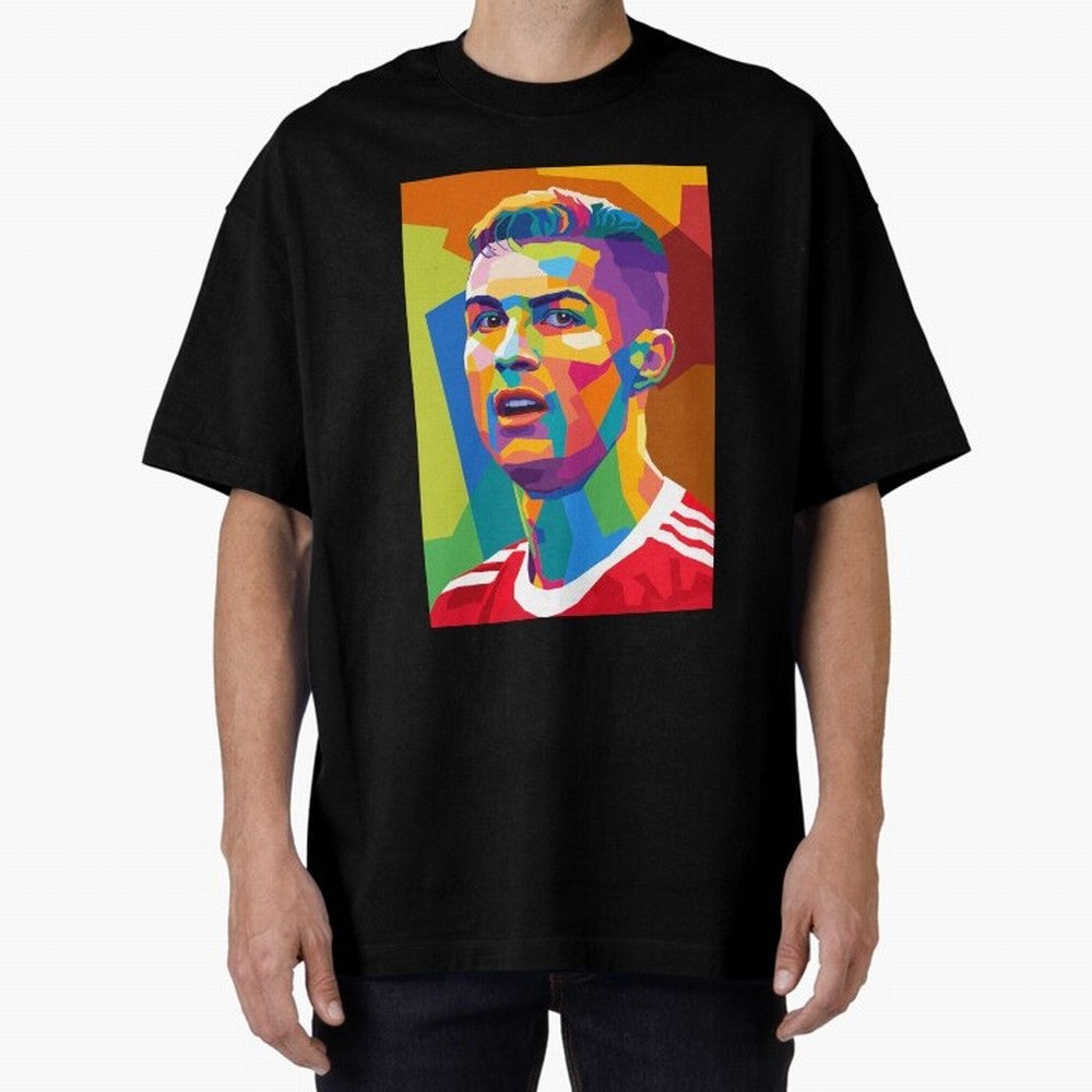 Cristiano Ronaldo Wpap Pop Art Oversized T-Shirt Make Every Match About Global Football Passion for FIFA World Cup 2026, Driven by Haaland and Mbappe, Netherlands, Vintage Soccer Flavor, Modern Football Stars, National Flags and Final Night