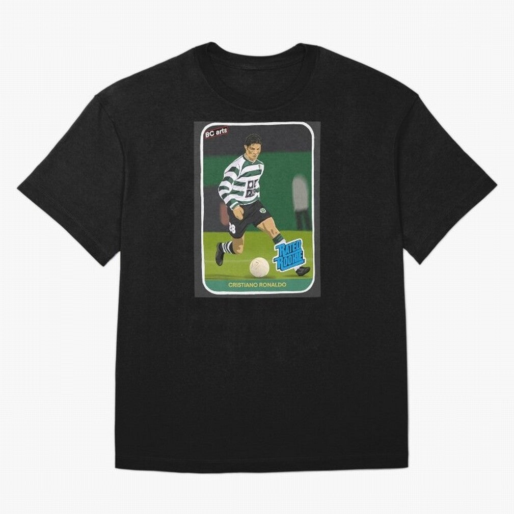 Sporting Lisbon Cristiano Ronaldo Rookie Card Artwork Oversized T-Shirt Remember Iconic Moments from FIFA World Cup 2026 Spirit, Connected to Portugal, Mbappe, Football Passion, Legendary Performances, Festival Vibes and Supporter Community; Built