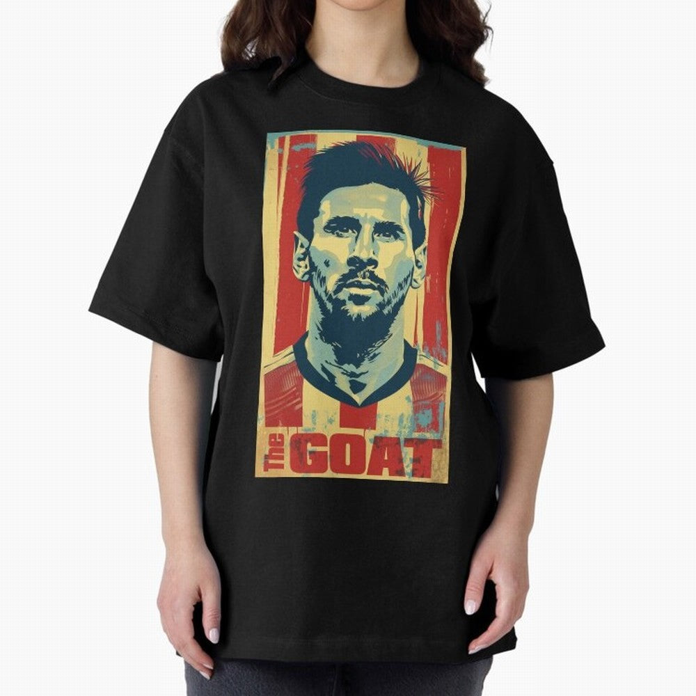 Messi The GOAT Graphic poster design Oversized T-Shirt Experience the FIFA World Cup 2026 Journey through Messi and Cristiano Ronaldo Highlights, England and Germany Pride, Sports Nostalgia, International Competition, Famous Players and