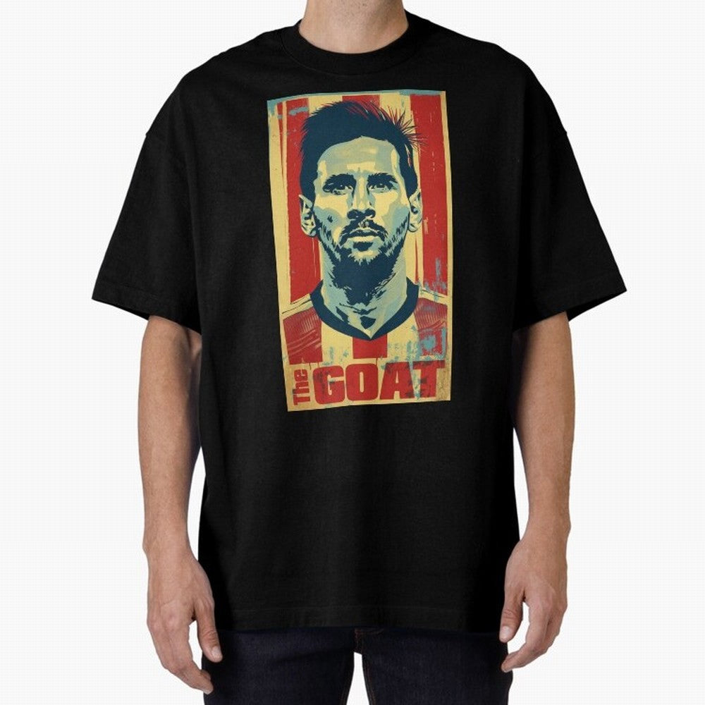 Messi The GOAT Graphic poster design Oversized T-Shirt Experience the FIFA World Cup 2026 Journey through Messi and Cristiano Ronaldo Highlights, England and Germany Pride, Sports Nostalgia, International Competition, Famous Players and