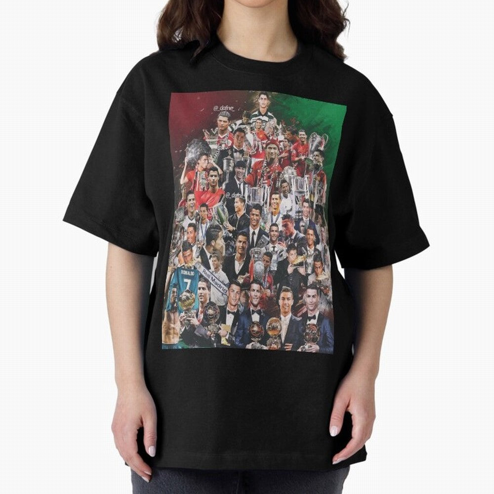 Cristiano Ronaldo (5th Ballon D'Or) Oversized T-Shirt Unlock FIFA World Cup 2026 with Messi, CR7 and Mbappe, Netherlands Energy, Championship Spirit, Famous Goals, Roaring Crowds and International Football Unity; Perfect for Supporters Who Want