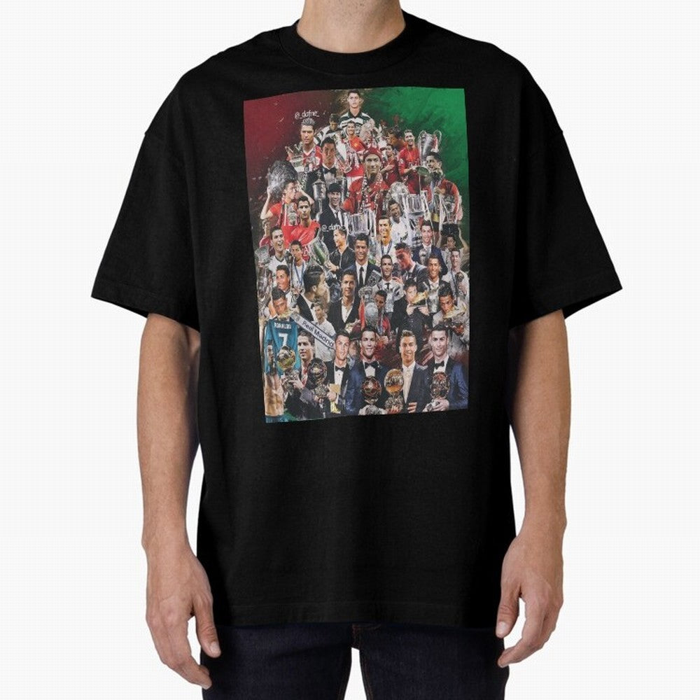 Cristiano Ronaldo (5th Ballon D'Or) Oversized T-Shirt Unlock FIFA World Cup 2026 with Messi, CR7 and Mbappe, Netherlands Energy, Championship Spirit, Famous Goals, Roaring Crowds and International Football Unity; Perfect for Supporters Who Want