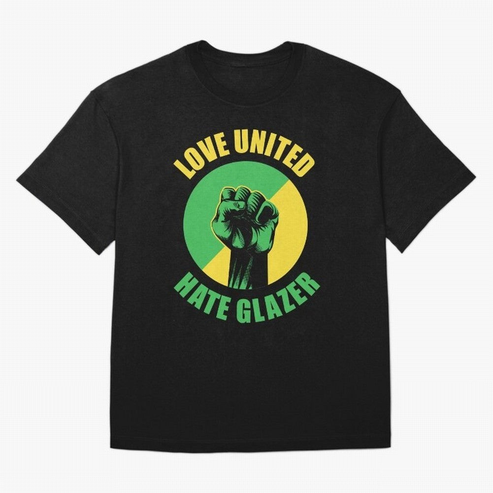 Love United Hate Glazer Oversized T-Shirt Follow Global Football Passion for FIFA World Cup 2026 USA Canada Mexico, Driven by Haaland and Mbappe, Spain, Football Festival Excitement, Trophy Ambitions, Country Rivalries and Star Player Buzz; Made