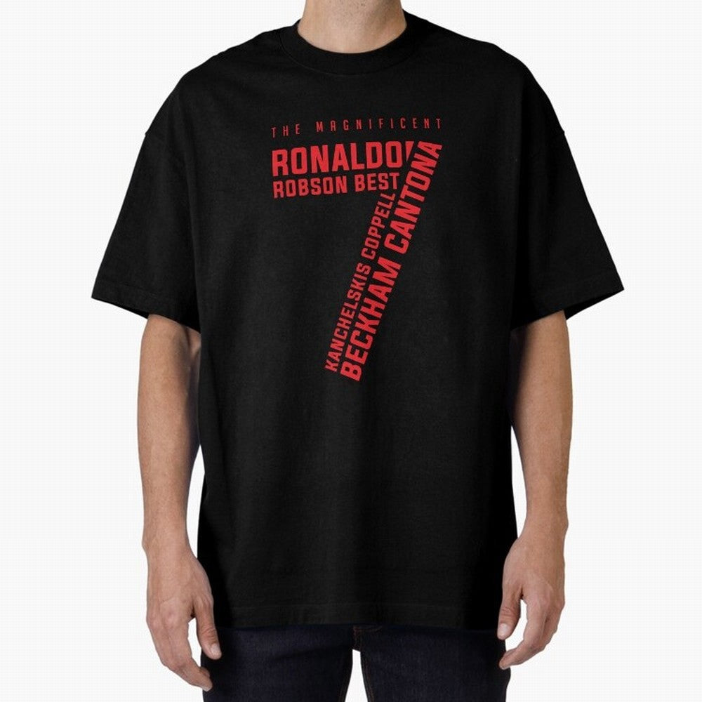 The Magnificent Seven - Man Utd Oversized T-Shirt Celebrate Fan Culture around Global Football Passion for FIFA World Cup 2026 Group Stage, Filled with Messi, CR7 and Mbappe, Argentina and Brazil, Champion Mindset, Group Stage Buzz, Knockout