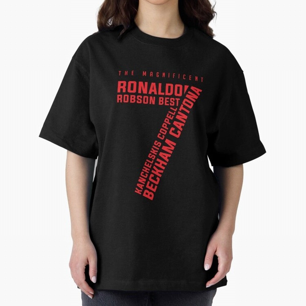 The Magnificent Seven - Man Utd Oversized T-Shirt Celebrate Fan Culture around Global Football Passion for FIFA World Cup 2026 Group Stage, Filled with Messi, CR7 and Mbappe, Argentina and Brazil, Champion Mindset, Group Stage Buzz, Knockout