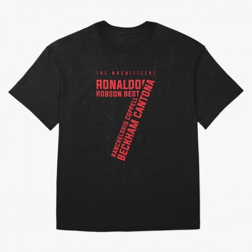 The Magnificent Seven - Man Utd Oversized T-Shirt Celebrate Fan Culture around Global Football Passion for FIFA World Cup 2026 Group Stage, Filled with Messi, CR7 and Mbappe, Argentina and Brazil, Champion Mindset, Group Stage Buzz, Knockout