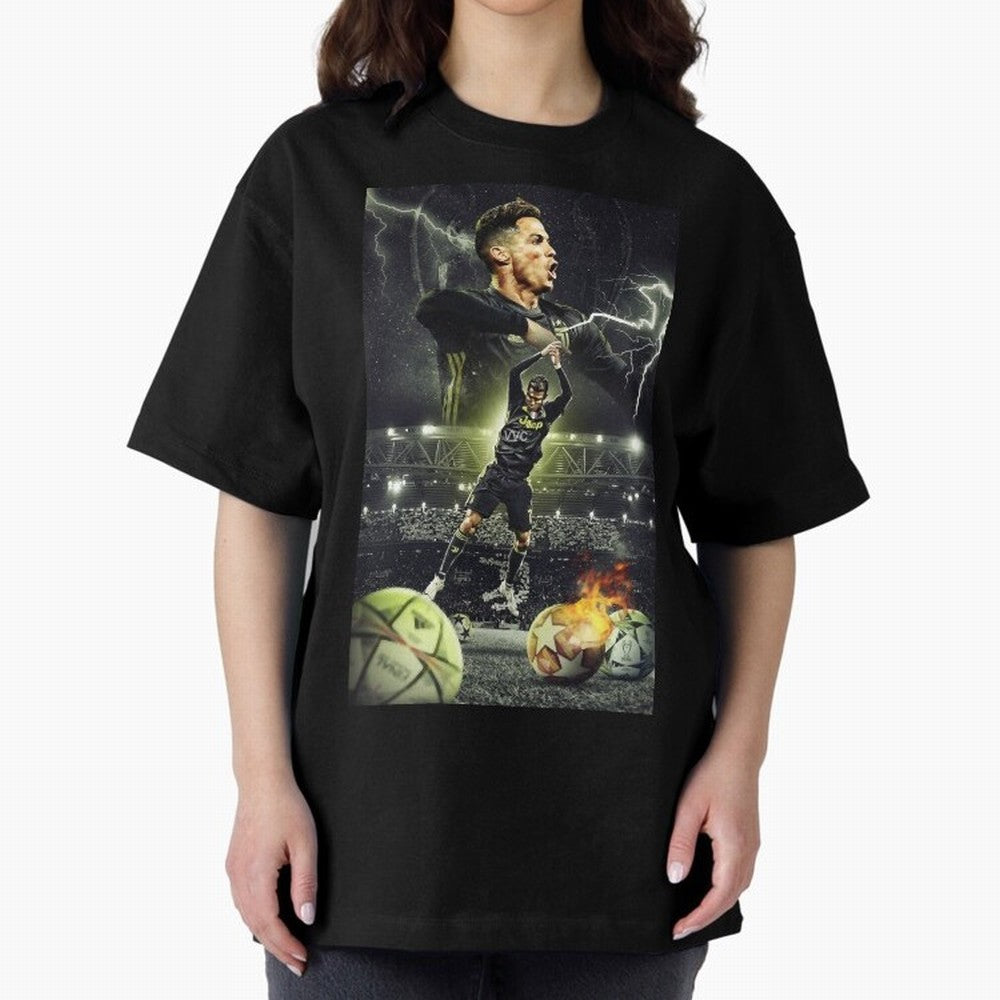 Ronaldo Illustration Oversized T-Shirt Wear the Spirit of Match Day Hype around FIFA World Cup 2026 Group Stage, Messi and Cristiano Ronaldo, Portugal, Spain and Germany, Football Passion, Legendary Performances, Festival Vibes and Supporter
