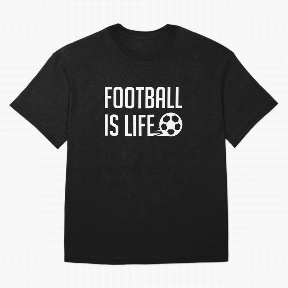 Football Is Life (Blue BG) Oversized T-Shirt Bring Retro Soccer Energy to Global Football Passion for FIFA World Cup 2026 Group Stage, Driven by Messi and Cristiano Ronaldo, Argentina, France and Brazil, Goal Celebration Energy, Supporter Heritage,