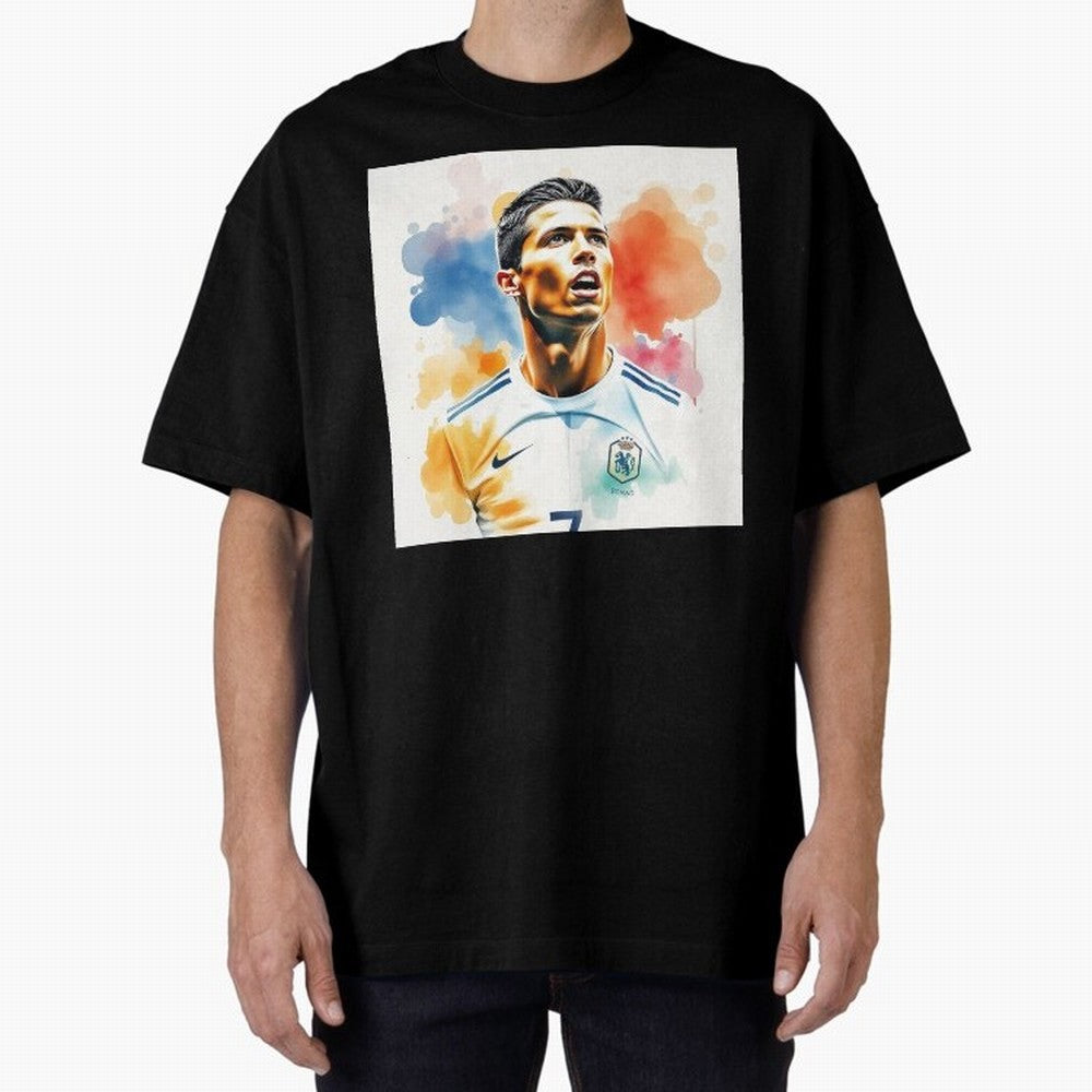 Cristiano Ronaldo Watercolor Panting Oversized T-Shirt Celebrate Golden Goal Energy in Global Football Passion for FIFA World Cup 2026 Group Stage, Made for Messi, England, Stadium Chants, National Pride, Trophy Dreams and Unforgettable Football
