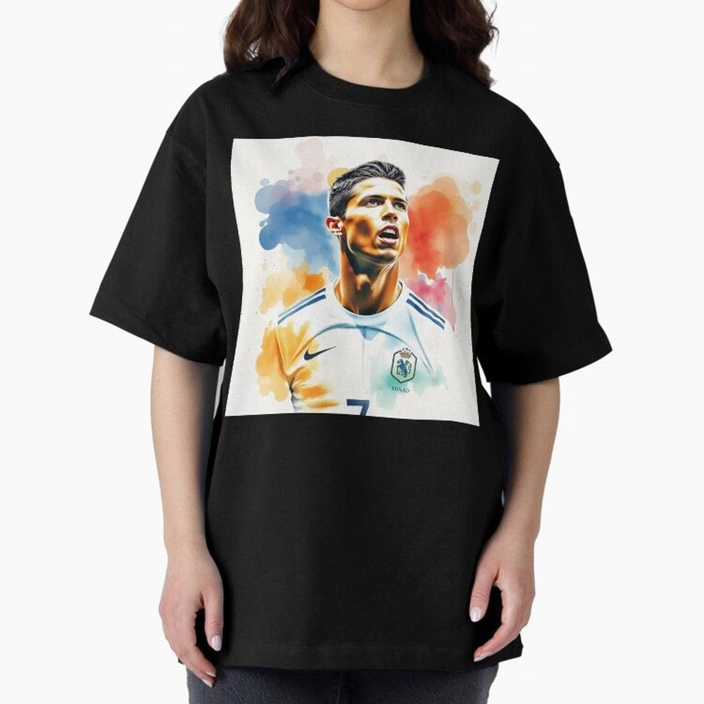 Cristiano Ronaldo Watercolor Panting Oversized T-Shirt Celebrate Golden Goal Energy in Global Football Passion for FIFA World Cup 2026 Group Stage, Made for Messi, England, Stadium Chants, National Pride, Trophy Dreams and Unforgettable Football