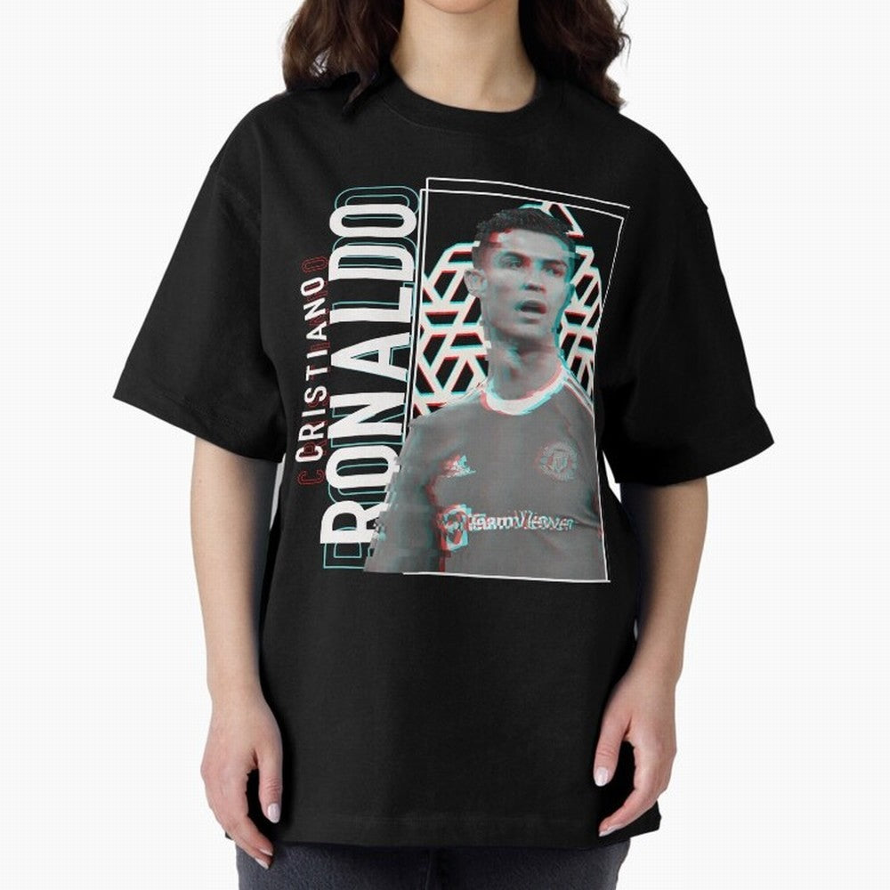 Cristiano Ronaldo Glith Effect Oversized T-Shirt Fuel FIFA World Cup 2026 for Fans of Haaland and England, Bringing Vintage Soccer Flavor, Modern Football Stars, National Flags and Final Night Emotion; Made for Collectors Who Enjoy Iconic Players,