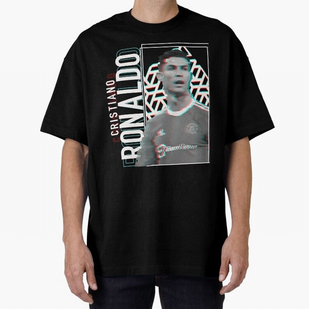 Cristiano Ronaldo Glith Effect Oversized T-Shirt Fuel FIFA World Cup 2026 for Fans of Haaland and England, Bringing Vintage Soccer Flavor, Modern Football Stars, National Flags and Final Night Emotion; Made for Collectors Who Enjoy Iconic Players,