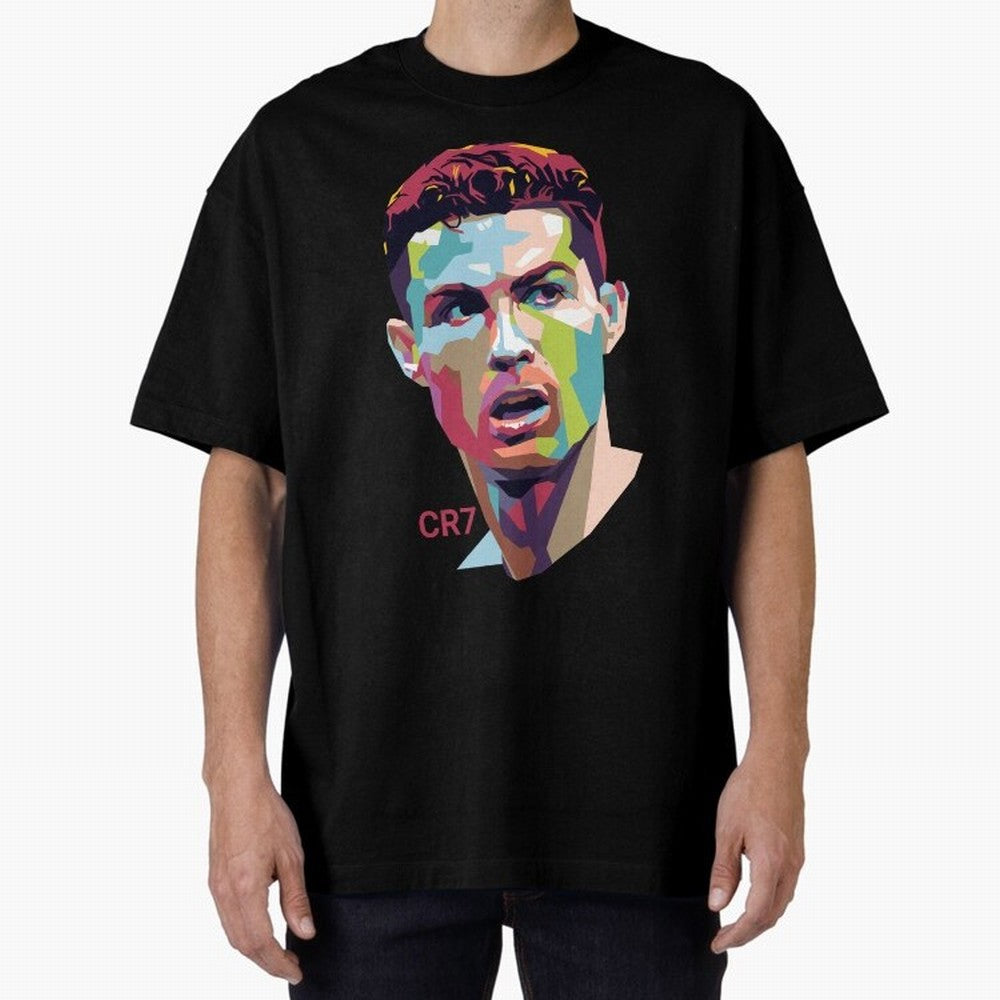 Cristiano Ronaldo Pop Art Portrait Oversized T-Shirt Carry National Pride through the FIFA World Cup 2026 Journey through Messi and Cristiano Ronaldo Highlights, Argentina Pride, Vintage Soccer Flavor, Modern Football Stars, National Flags and