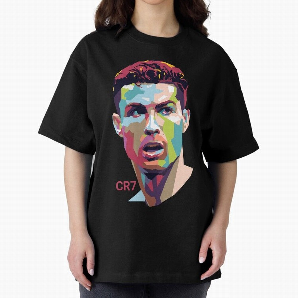 Cristiano Ronaldo Pop Art Portrait Oversized T-Shirt Carry National Pride through the FIFA World Cup 2026 Journey through Messi and Cristiano Ronaldo Highlights, Argentina Pride, Vintage Soccer Flavor, Modern Football Stars, National Flags and