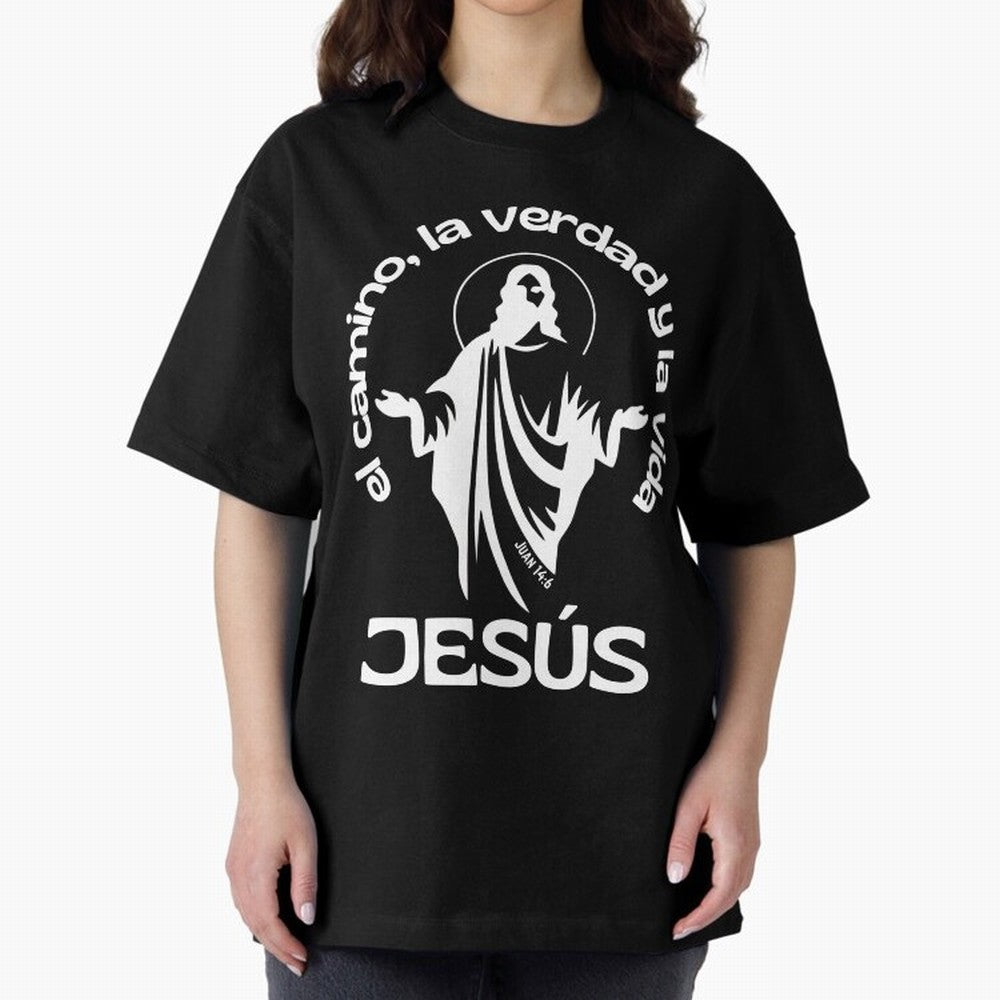 JES¨²S - el camino, la verdad y la vida Oversized T-Shirt Follow FIFA World Cup 2026 Spirit, Filled with Argentina, Haaland, Stadium Memories, Football Loyalty, International Chants and Championship Tradition; Great for Watch Parties, Sports Bars,