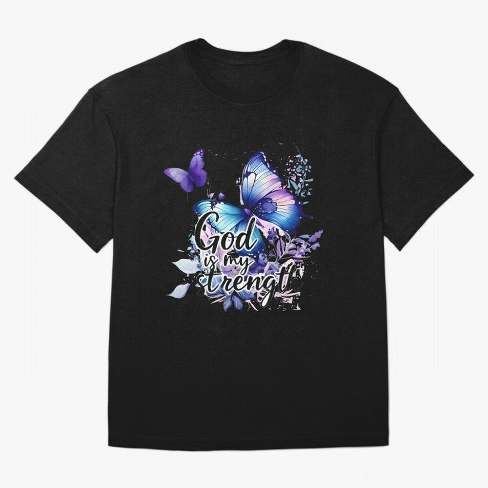 God is My Strength - Blue Butterfly Watercolor Art Oversized T-Shirt Stand Out with Spirit from FIFA World Cup 2026 Spirit, Centered on Portugal, Cristiano Ronaldo, Stadium Chants, National Pride, Trophy Dreams and Unforgettable Football Memories;