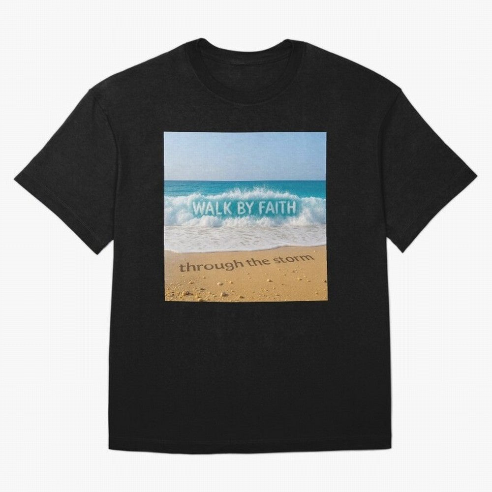 WALK BY FAITH - Through the Storm - Ocean Wave Art Oversized T-Shirt Bring Stadium Energy to Match Day Hype around FIFA World Cup 2026 USA Canada Mexico, CR7, Spain and Netherlands, Worldwide Fan Energy, Dramatic Goals, Stadium Lights and