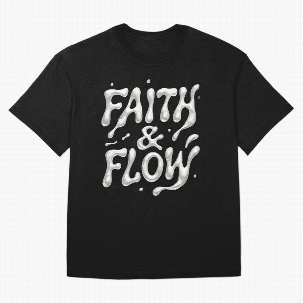 FAITH & FLOW - Liquid Chrome Typography - Urban Christian Oversized T-Shirt Bring Retro Soccer Energy to FIFA World Cup 2026 Group Stage Spirit, Celebrating Netherlands, Haaland and Mbappe, Sports Nostalgia, International Competition, Famous
