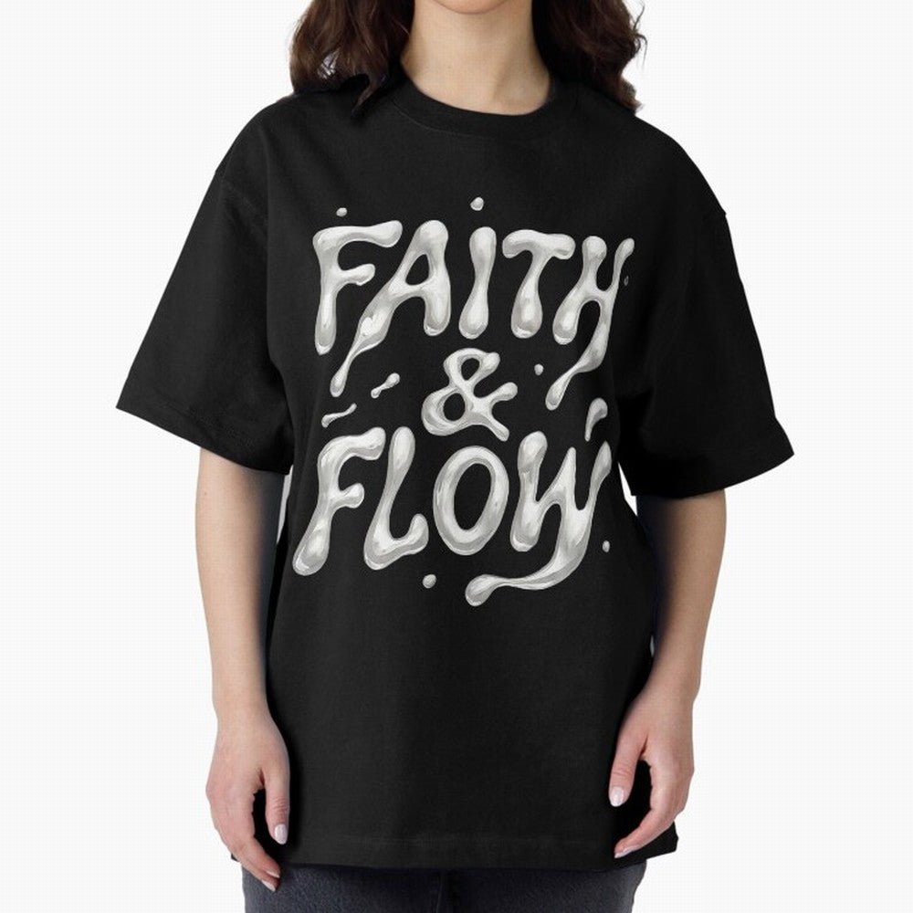 FAITH & FLOW - Liquid Chrome Typography - Urban Christian Oversized T-Shirt Bring Retro Soccer Energy to FIFA World Cup 2026 Group Stage Spirit, Celebrating Netherlands, Haaland and Mbappe, Sports Nostalgia, International Competition, Famous