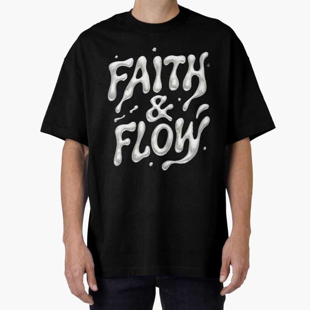 FAITH & FLOW - Liquid Chrome Typography - Urban Christian Oversized T-Shirt Bring Retro Soccer Energy to FIFA World Cup 2026 Group Stage Spirit, Celebrating Netherlands, Haaland and Mbappe, Sports Nostalgia, International Competition, Famous