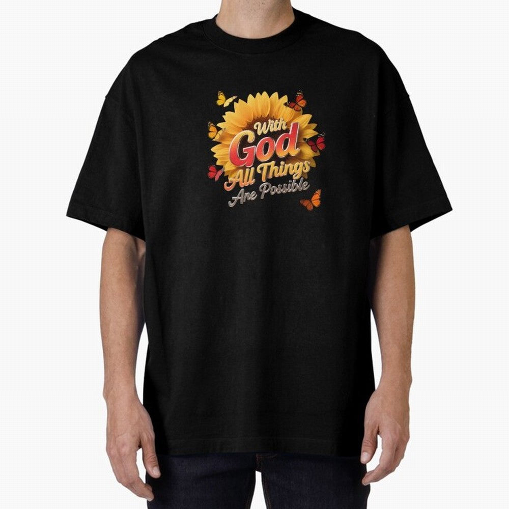 With God all things Are possible T shirt Oversized T-Shirt Show Match Day Excitement for Global Football Passion for FIFA World Cup 2026 Group Stage, Capturing Haaland and Mbappe, Argentina, France and Brazil, Vintage Soccer Flavor, Modern Football