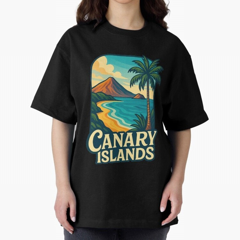 Tropical Shoreline of the Canary Islands Spain Oversized T-Shirt Honor the Football Icons of FIFA World Cup 2026 Group Stage Spirit, Featuring Portugal, Spain and Germany, Cristiano Ronaldo, Sports Nostalgia, International Competition, Famous