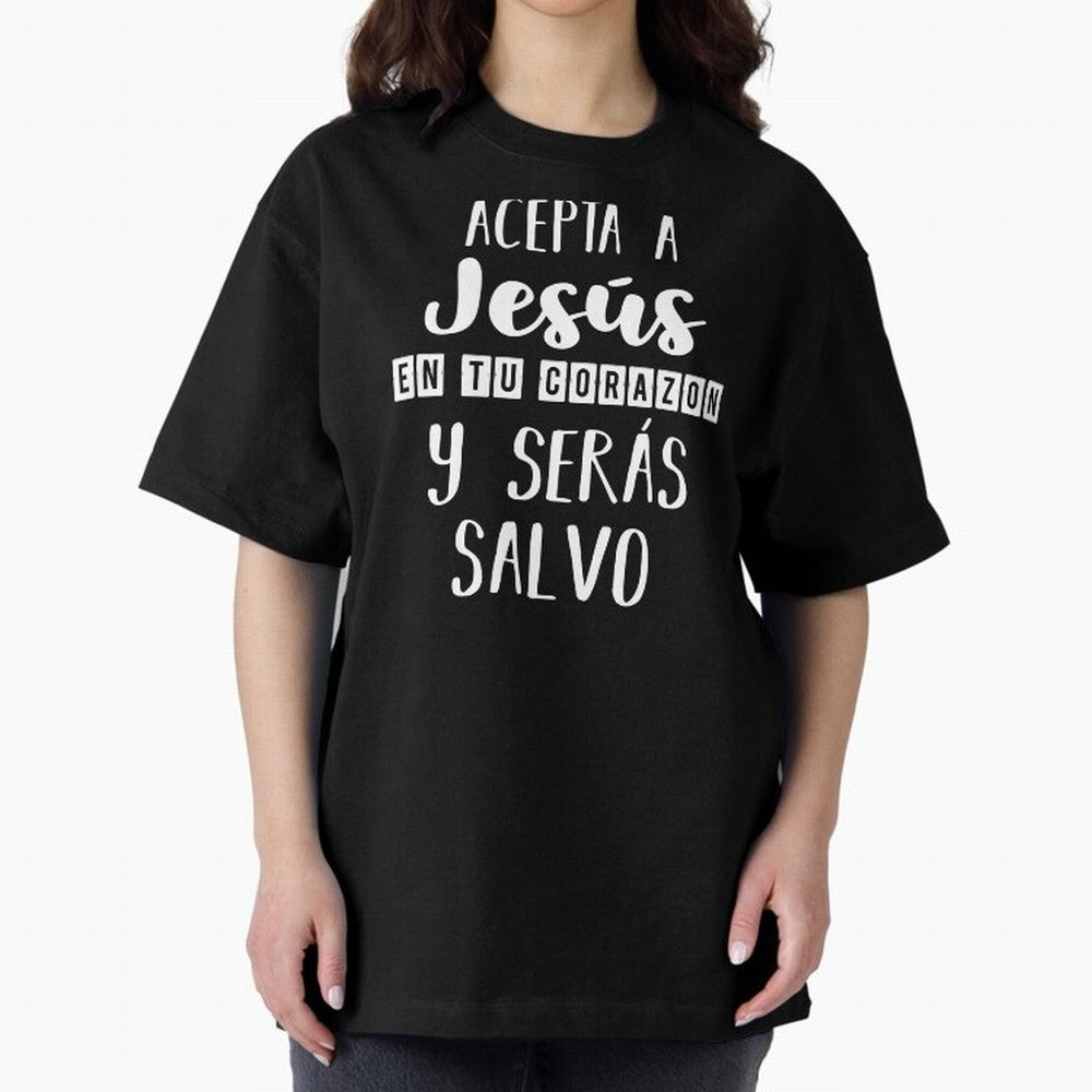 Acepta a Jes¨²s en tu Corazon Mensaje Cristianos Dios Spanish Oversized T-Shirt Represent Global Football Passion for FIFA World Cup 2026 USA Canada Mexico, Made for Messi, CR7 and Mbappe, Spain and Netherlands, Classic Soccer Heritage,