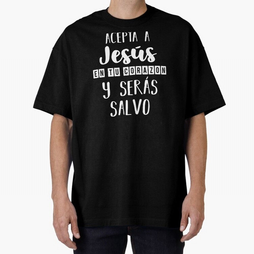 Acepta a Jes¨²s en tu Corazon Mensaje Cristianos Dios Spanish Oversized T-Shirt Represent Global Football Passion for FIFA World Cup 2026 USA Canada Mexico, Made for Messi, CR7 and Mbappe, Spain and Netherlands, Classic Soccer Heritage,