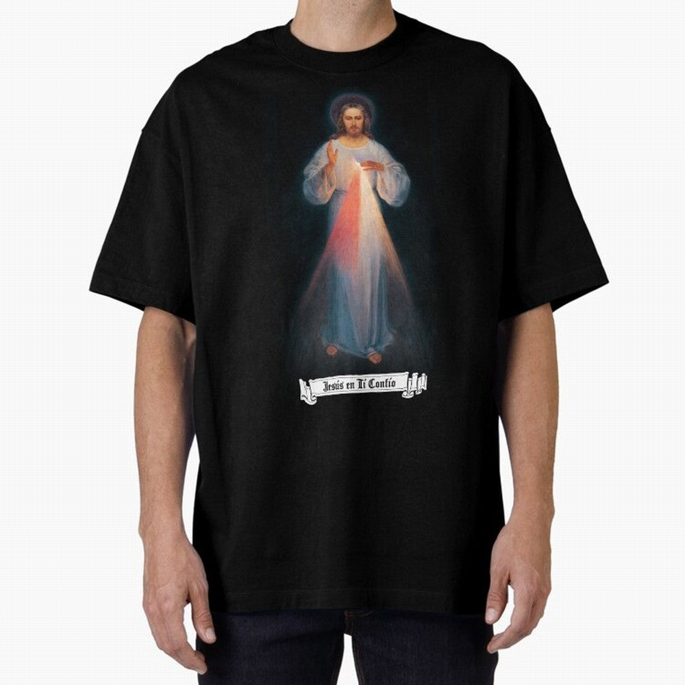 Imagen de la Divina Misericordia, JES¨²S EN T¨ª CONF¨ªO regalos cat¨®licos y cristianos, Oversized T-Shirt Stand Proud for FIFA World Cup 2026 Group Stage Celebrating Messi and Cristiano Ronaldo, Spain Energy, Football Festival Excitement, Trophy