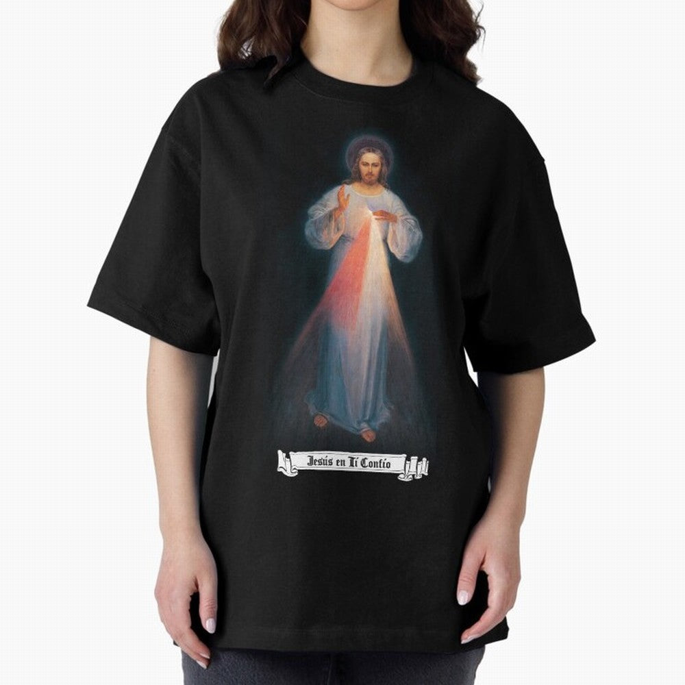 Imagen de la Divina Misericordia, JES¨²S EN T¨ª CONF¨ªO regalos cat¨®licos y cristianos, Oversized T-Shirt Stand Proud for FIFA World Cup 2026 Group Stage Celebrating Messi and Cristiano Ronaldo, Spain Energy, Football Festival Excitement, Trophy