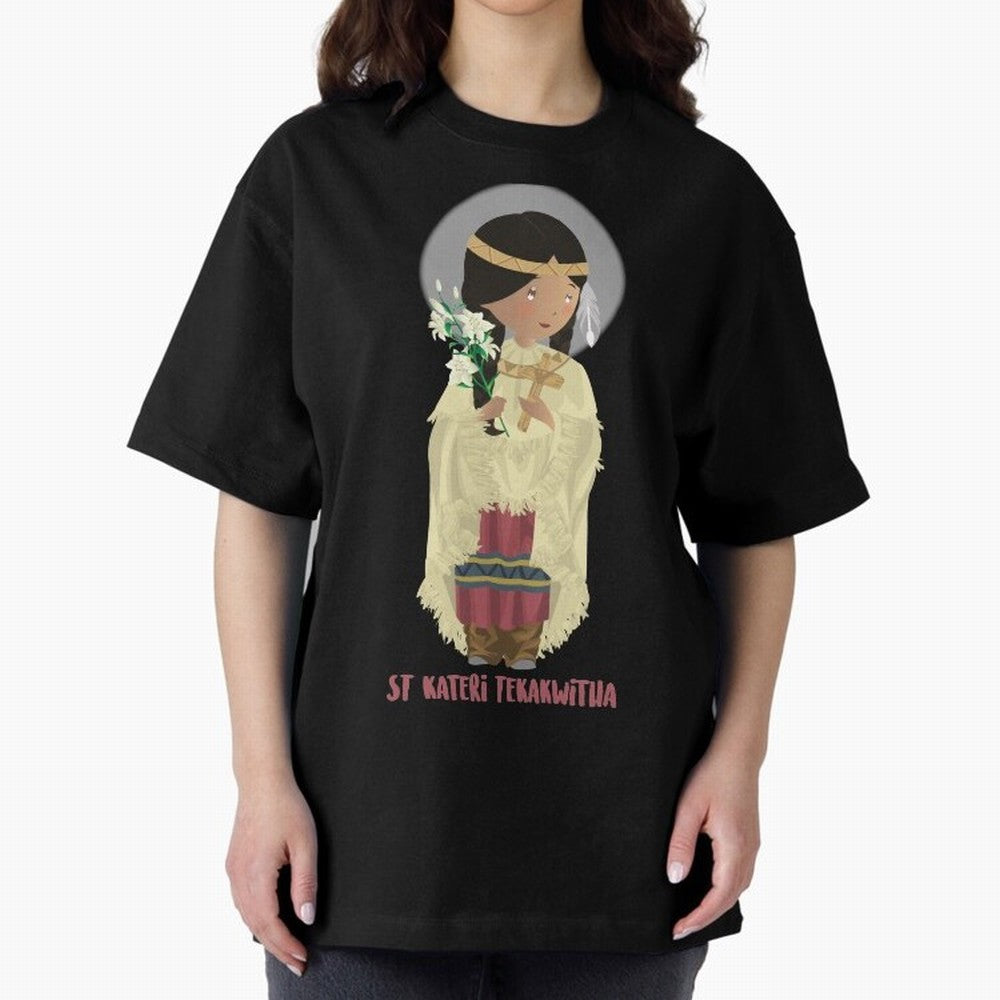 Saint Kateri Tekakwitha Oversized T-Shirt Discover the FIFA World Cup 2026 USA Canada Mexico Journey through Messi, CR7 and Mbappe Highlights, France Pride, Stadium Chants, National Pride, Trophy Dreams and Unforgettable Football Memories; Ideal