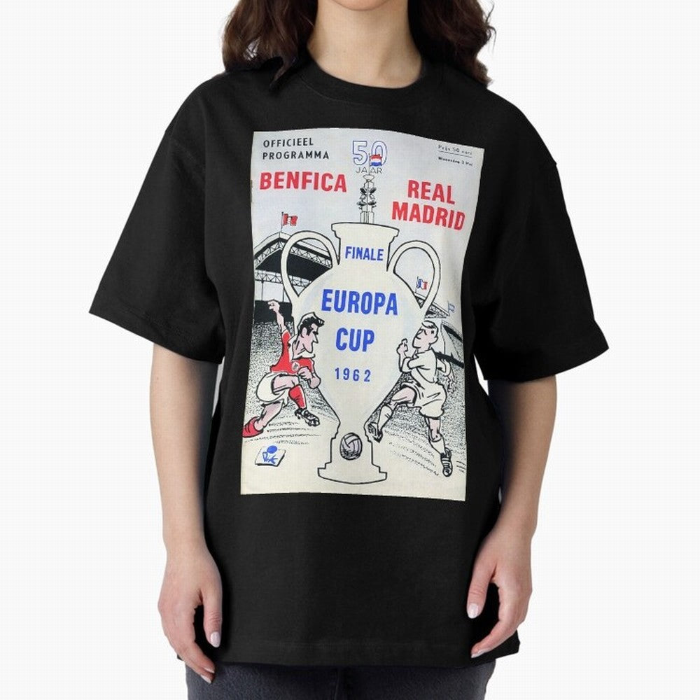 Vintage Champions League Final Poster - Real Madrid vs Benfica Oversized T-Shirt Get Ready for the FIFA World Cup 2026 Journey through Mbappe and Neymar Highlights, Brazil, Portugal and Argentina Pride, Football History, Final Match Energy, Crowd