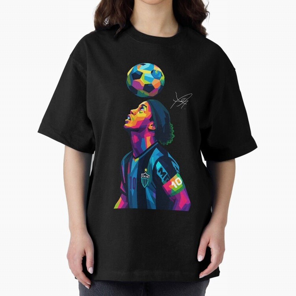 Ronaldinho Wpap Art Oversized T-Shirt Mark Match Day Hype around FIFA World Cup 2026 Group Stage, Neymar, Spain and Netherlands, Champion Mindset, Group Stage Buzz, Knockout Tension and Passionate Fan Culture; Perfect for Fans, Collectors, Family