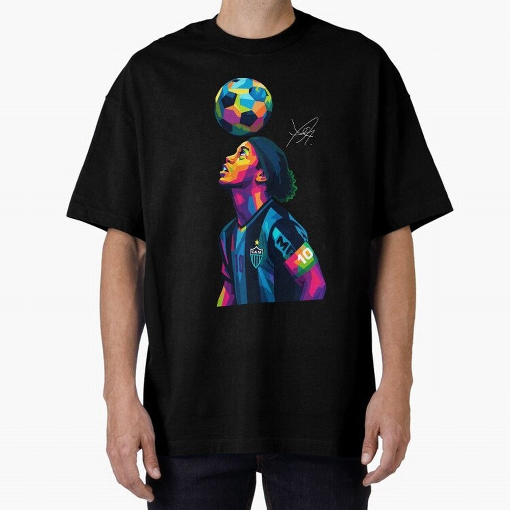 Ronaldinho Wpap Art Oversized T-Shirt Mark Match Day Hype around FIFA World Cup 2026 Group Stage, Neymar, Spain and Netherlands, Champion Mindset, Group Stage Buzz, Knockout Tension and Passionate Fan Culture; Perfect for Fans, Collectors, Family