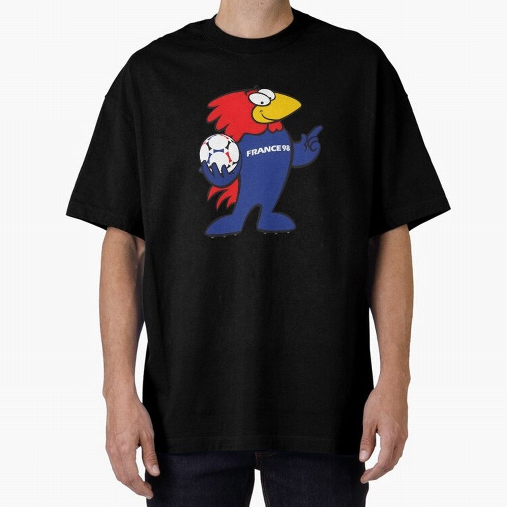 Footix - World Cup 98' Mascote Logo Oversized T-Shirt Bring a Champion Mindset to Global Football Passion for FIFA World Cup 2026, Connected to Mbappe and Neymar, Brazil, Stadium Memories, Football Loyalty, International Chants and Championship
