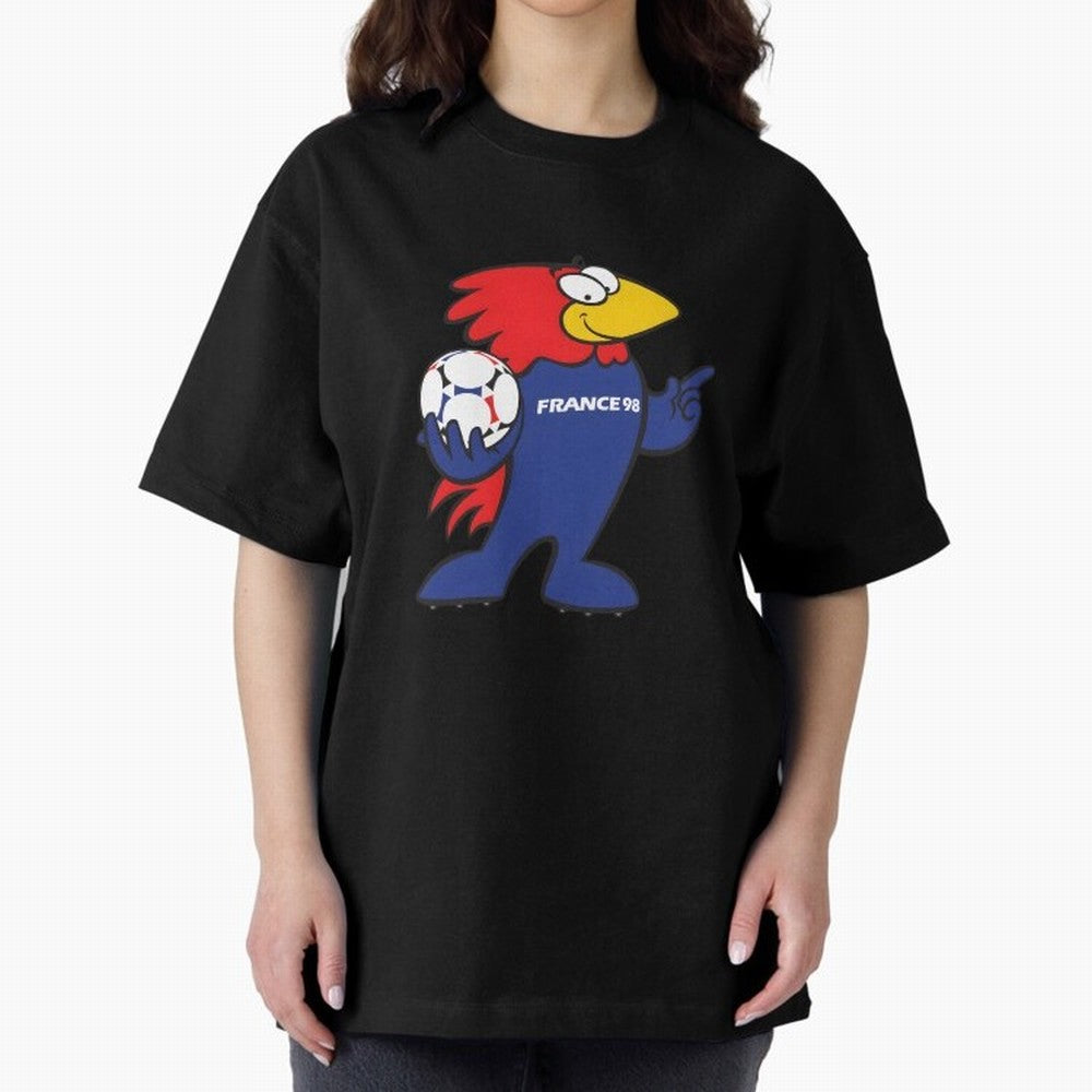 Footix - World Cup 98' Mascote Logo Oversized T-Shirt Bring a Champion Mindset to Global Football Passion for FIFA World Cup 2026, Connected to Mbappe and Neymar, Brazil, Stadium Memories, Football Loyalty, International Chants and Championship