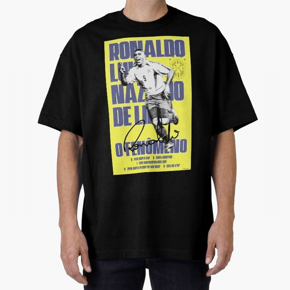 R9 Ronaldo Nazario Poster Oversized T-Shirt Celebrate Fan Culture around Match Day Hype around FIFA World Cup 2026, Mbappe, England, France and Netherlands, Supporter Pride, Iconic Celebrations, Legendary Names and Global Match Day Energy; Created