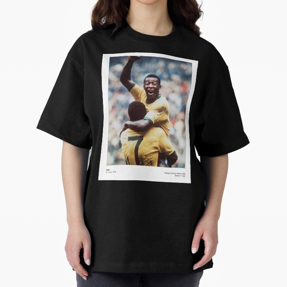 Pel¨¦'s Triumph: 1970 World Cup Legend Print Oversized T-Shirt Experience the Global Stage of Match Day Hype around FIFA World Cup 2026 USA Canada Mexico, Messi, Neymar and Mbappe, France, Fan Favorite Moments, National Team Passion, Big Match