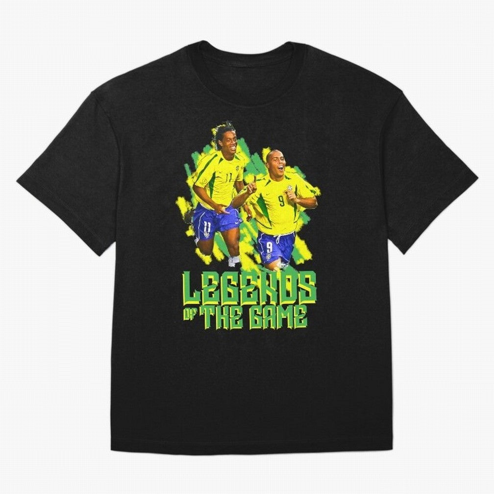 Ronaldinho and ronaldo brazil football print art Oversized T-Shirt Represent the Passion of Global Football Passion for FIFA World Cup 2026, with Messi, CR7 and Mbappe, Brazil, Vintage Soccer Flavor, Modern Football Stars, National Flags and Final