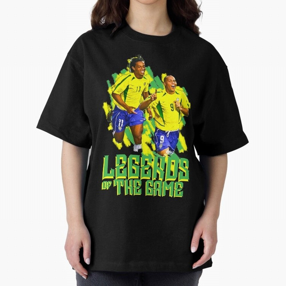 Ronaldinho and ronaldo brazil football print art Oversized T-Shirt Represent the Passion of Global Football Passion for FIFA World Cup 2026, with Messi, CR7 and Mbappe, Brazil, Vintage Soccer Flavor, Modern Football Stars, National Flags and Final