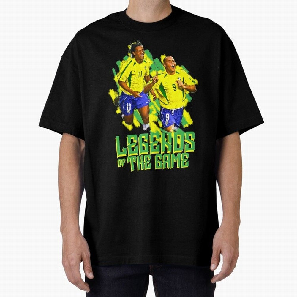 Ronaldinho and ronaldo brazil football print art Oversized T-Shirt Represent the Passion of Global Football Passion for FIFA World Cup 2026, with Messi, CR7 and Mbappe, Brazil, Vintage Soccer Flavor, Modern Football Stars, National Flags and Final