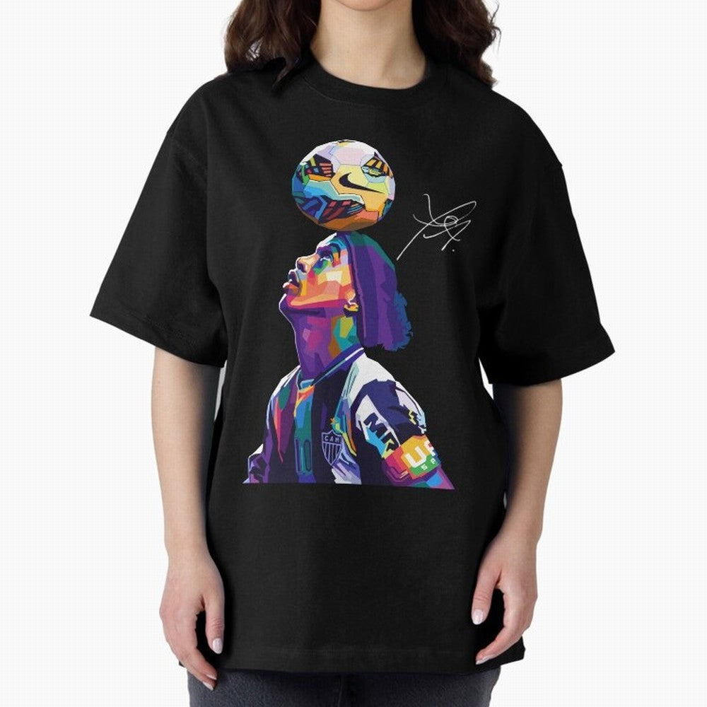 Ronaldinho Wpap Pop Art Oversized T-Shirt Celebrate Unforgettable Nights in FIFA World Cup 2026 Group Stage for Fans of Messi, CR7 and Mbappe and Argentina and Brazil, Bringing Worldwide Fan Energy, Dramatic Goals, Stadium Lights and Championship
