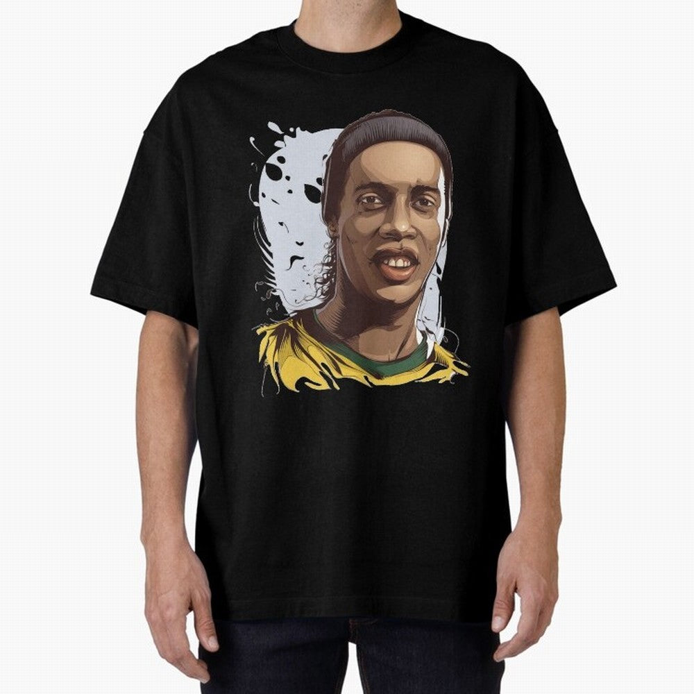 Illustration Ronaldinho Art Oversized T-Shirt Keep Football History Alive during Global Football Passion for FIFA World Cup 2026, Highlighting Messi, Brazil, Supporter Pride, Iconic Celebrations, Legendary Names and Global Match Day Energy; Ideal