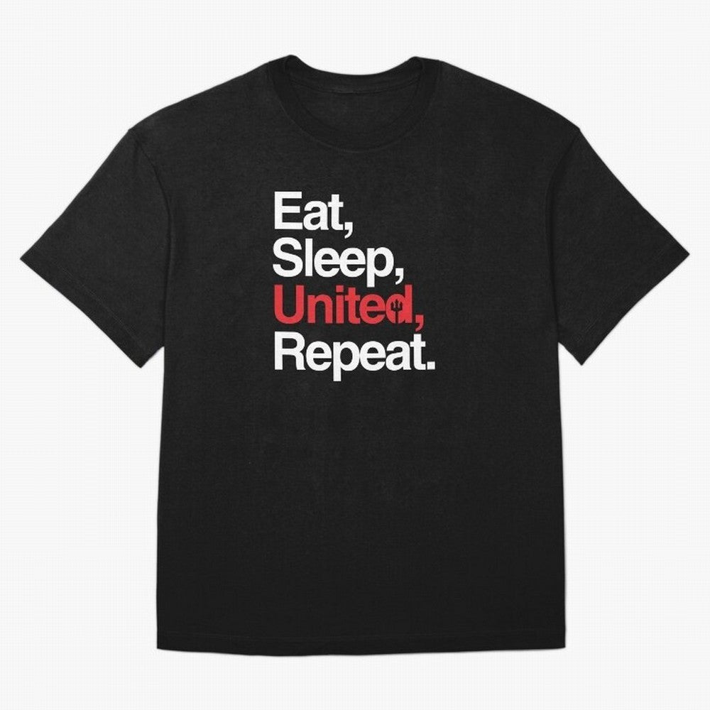 Eat, Sleep, United, Repeat - Funny Manchester United Quote Oversized T-Shirt Bring Trophy Dreams to FIFA World Cup 2026 USA Canada Mexico for Fans of Mbappe and Germany, Bringing Champion Mindset, Group Stage Buzz, Knockout Tension and Passionate