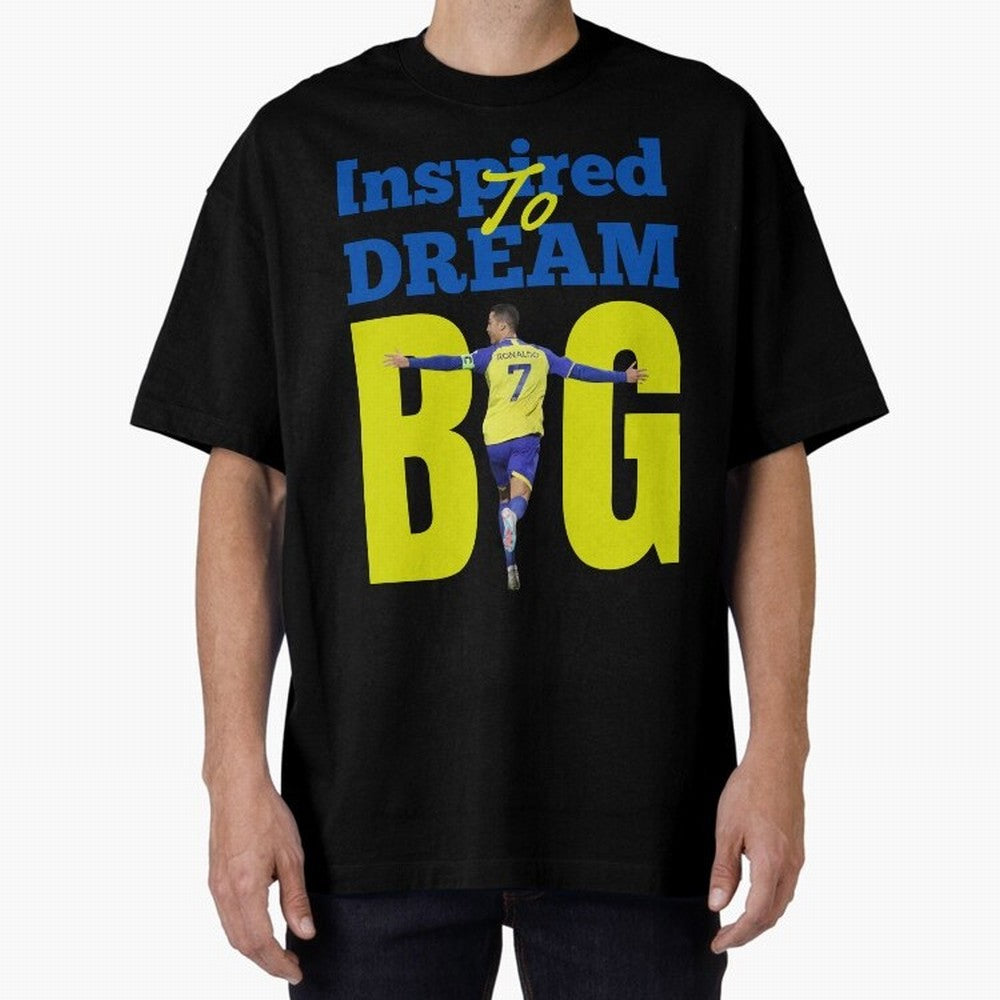 Inspired To Dream Big Oversized T-Shirt Capture Stadium Memories from Global Football Passion for FIFA World Cup 2026, Capturing Messi and Cristiano Ronaldo, Argentina, Worldwide Fan Energy, Dramatic Goals, Stadium Lights and Championship